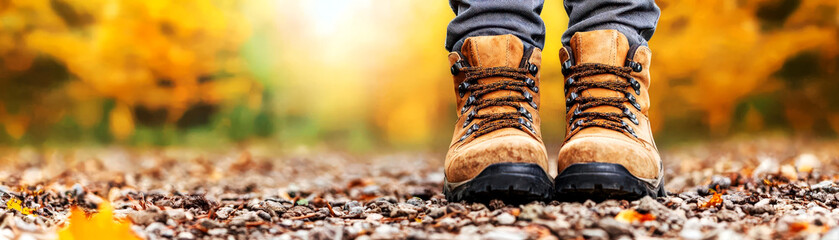 Wall Mural - person at the start of a hiking trail, ready to explore new terrain