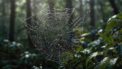 Wall Mural - spider web with dew drops