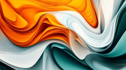 Poster - Abstract Paper Waves in Orange, White, and Teal, abstract art, paper art, digital art