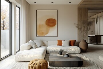 Wall Mural -  Japandi, scandinavain interior design of modern living room. 