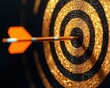 © Arnon  Parnnao - An arrow hits the center of a golden target, symbolizing precision, focus, and achievement. A striking visual for success themes.,3D