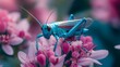 © Bijali - Brilliant blue grasshopper sitting atop a stunning pink flower picture