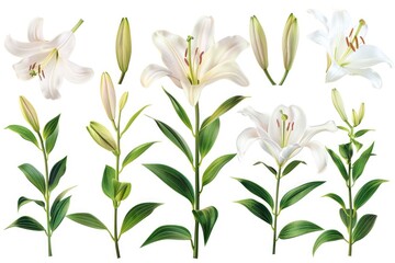 Wall Mural - A bouquet of white flowers surrounded by lush green leaves