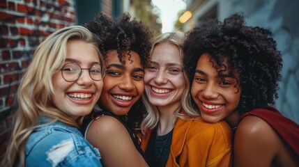 A group of women stand side by side, possibly friends or colleagues, in a casual setting