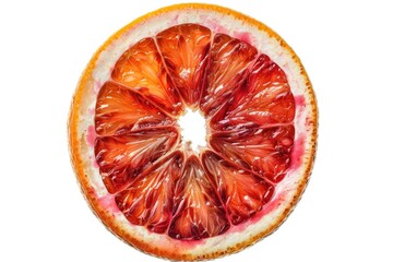 Freshly cut blood orange on a clean white surface, perfect for garnishing cocktails or adding a pop of color to food styling