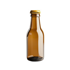 A single amber glass bottle with a golden cap, ideal for beverage packaging and product display in various settings. transparent background