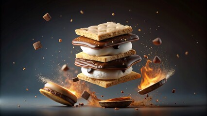 Photo of the s'mores dessert that falls into the air with its ingredients