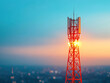 © Moonroad - A close-up view of a telecommunications tower during sunset, radiating light against a colorful sky.