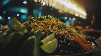 Wall Mural -   A macro shot of a dish containing limes and surrounding ingredients