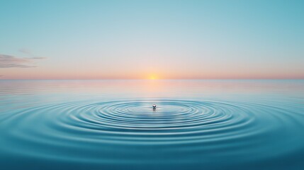 Canvas Print -   A tranquil pond glistens with reflections as the sun sets at its center, casting ripples that dance upon the calm surface