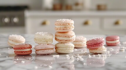 Poster -   Macaroons on marble counter with white cabinet