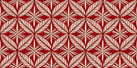 Wall Mural - Red and White Geometric Leaf Pattern, red, white, pattern