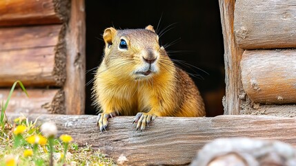 gopher is nibbling on a house