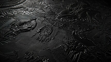   A clear photo of a black tablecloth with a visible pattern on its surface