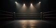 © val - A dramatic view of an empty boxing ring under spotlight, ideal for sports promotions, motivational content, or event marketing.
