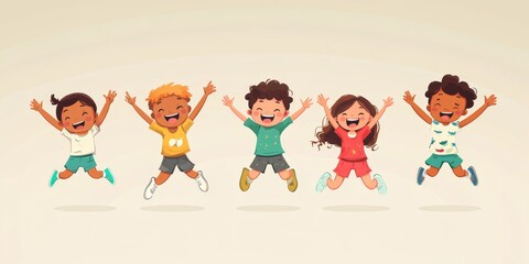 children's characters. jumping children. winners joy, happiness. , Generative AI