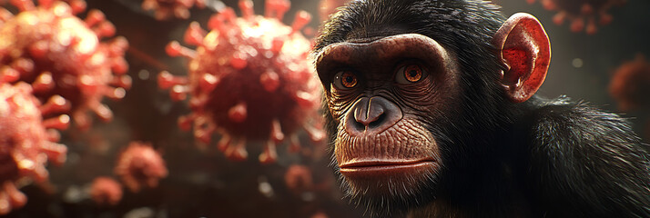 A monkey with a pink nose and a pink gum in the background, Mpox , monkeypox,  monkeypox monkeypox virus, MPXV virus outbreak infectious disease The concept of smallpox virus.