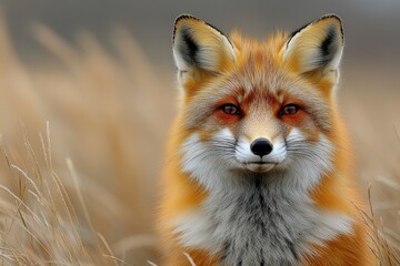 Canvas Print - Red Fox Portrait in a Field of Grass