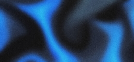 Blurred background of black blue waves with grainy texture