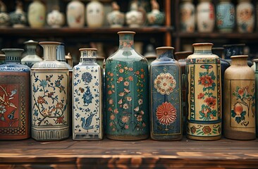 Canvas Print - a group of vases on a shelf. 