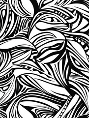 Poster - Abstract black and white design with flowing lines and shapes