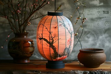 Poster - a paper lantern with a tree on it. 