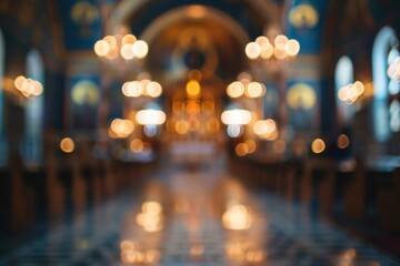 Blurred abstract Orthodox church background, traditional Christian faith setting.