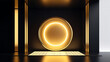 © Galeno - futuristic portal dark room circuit boards golden hues rendering mockup