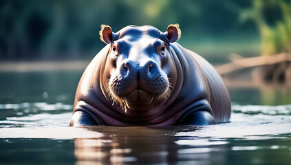 Wall Mural - hippopotamus portrayed expressive watercolor style image set white background explores diversity nature combines abstract naturalistic forms