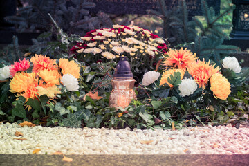 Wall Mural - All Saints Day, cemetery during religion holiday,autumn atmosphere