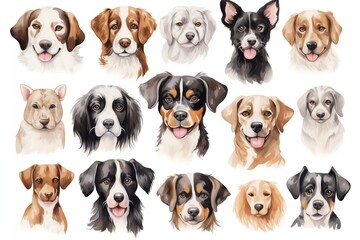 Wall Mural - Dogs illustration set with cute animals watercolor pets 