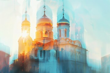 Wall Mural - Blurred Orthodox church background with abstract Christian spiritual atmosphere