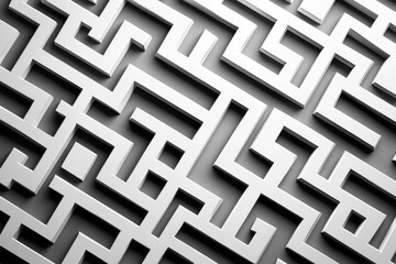 Intricate white maze pattern showcasing geometric complexity and design, perfect for backgrounds or abstract applications.