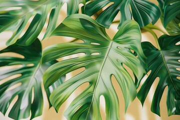 Wall Mural - A close-up view of a plant's green leaves, ideal for use in illustrations or designs where detailed botanical elements are needed