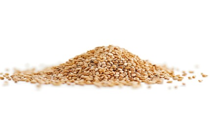 Wall Mural - A pile of sesame seeds arranged neatly on a white surface, perfect for food photography or close-up shots