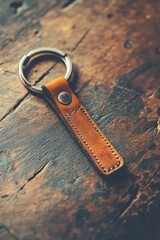 Sticker - Leather Keychain on Wooden Table