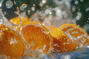 Fresh oranges submerged in water