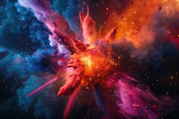 Wall Mural - a vibrant display of colors in the night sky, with puffs of smoke adding depth and texture