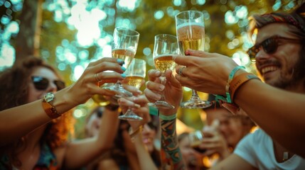 Canvas Print - Group of friends or family gathering to celebrate with wine