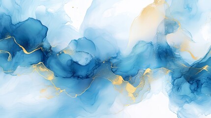 blue, white, and gold alcohol inks blend together like ocean waves. this abstract design would be pe