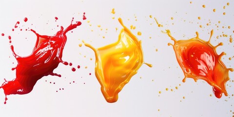 Canvas Print - Three colorful liquids splashing on a white surface