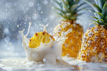 Wall Mural - Two pineapples with milk, perfect for breakfast or snack