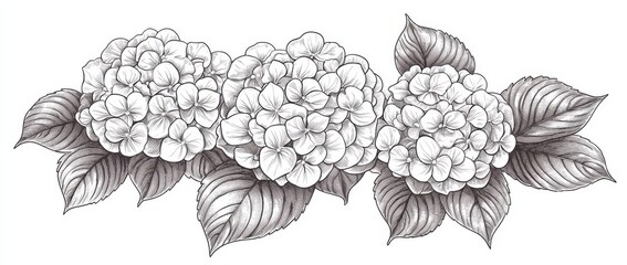 Children's coloring books & artistic projects can benefit from these black and white line art illustrations of hydrangea flowers