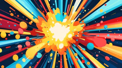 Wall Mural - Featuring an abstract background with a star explosion displaying an array of colors, particles, and rays