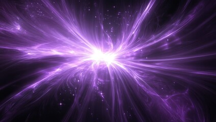 An abstract violet background with glossy elements and dynamic lines featuring a line art illustration of a fractal explosion star