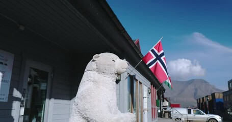 central street with buildings in longyearbyen, svalbard, arctic