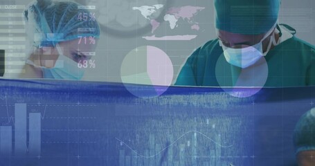 Wall Mural - Animation of data processing over diverse surgeons