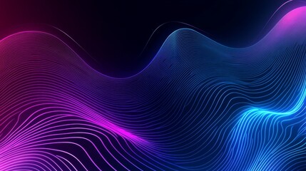 Wall Mural - Blue gradient background with neon light curved lines and shapes showcasing graphic design elements with vibrant colors