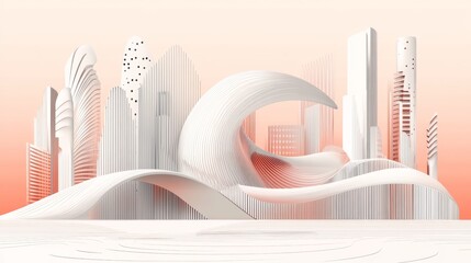 Featuring a three dimensional architectural design, this line art illustration shows an abstract structure