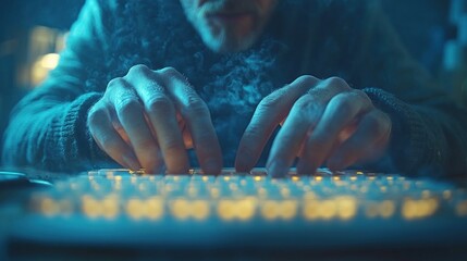 Closeup of Hands Typing on Keyboard with Smoke